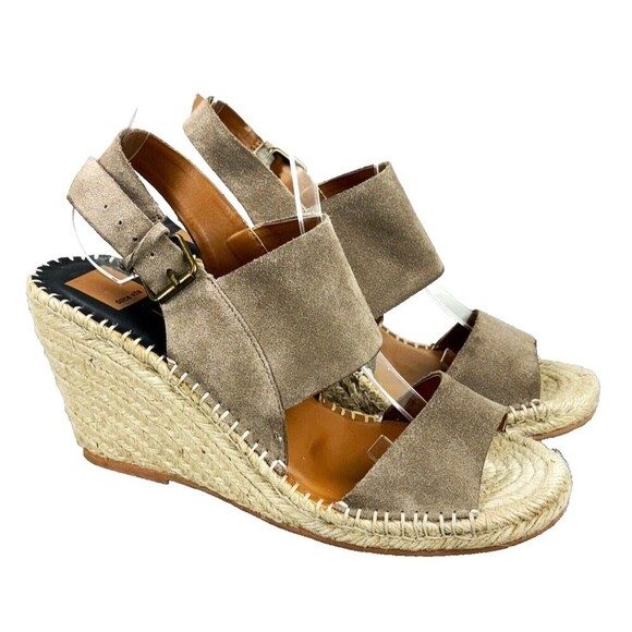 Dolce Vita Sandals Size 9.5 Taupe Espadrille Slingback Wedge Heel Nubuck Leather - Picture 1 of 15